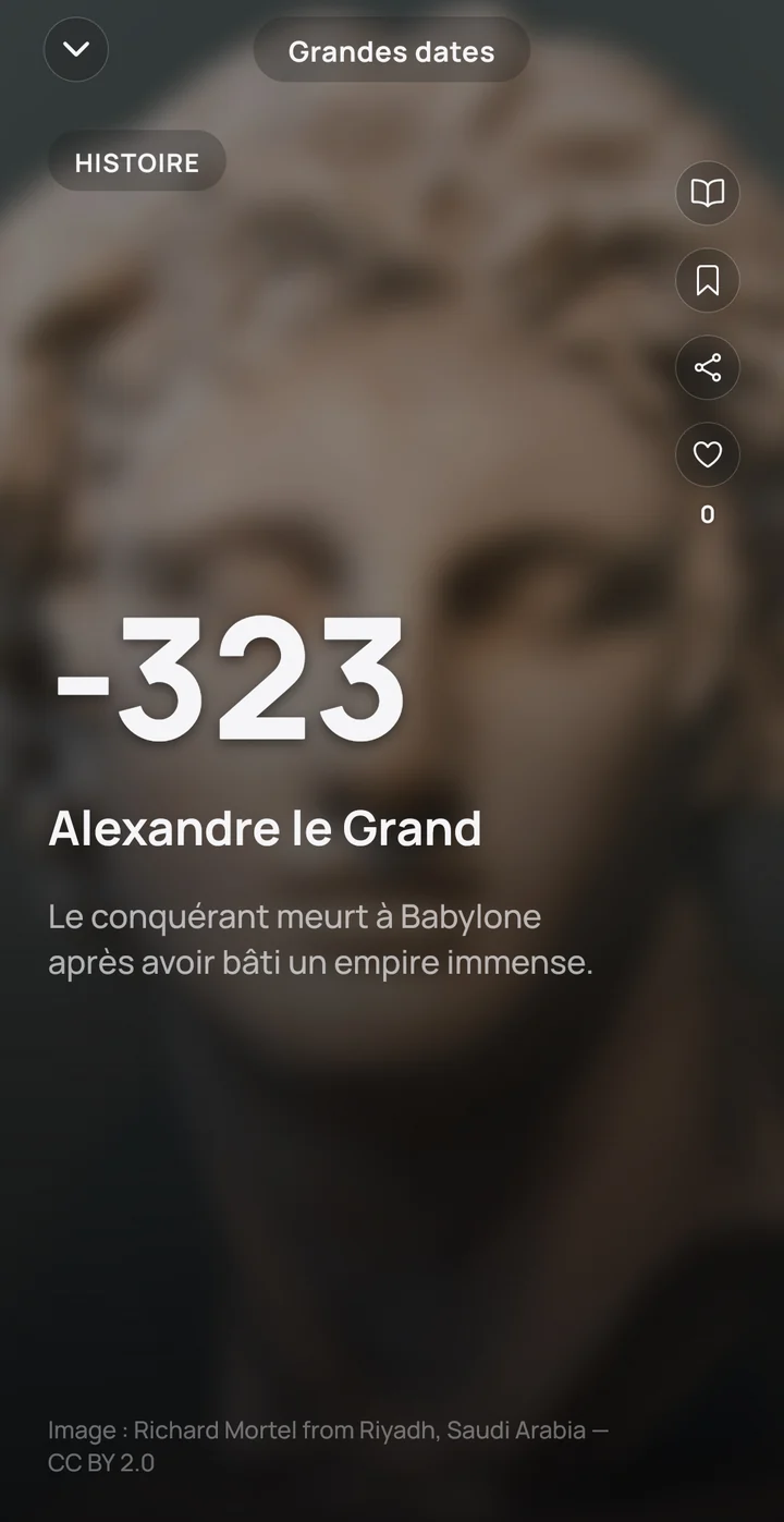 Capture de l'application xapa : fiche « Alexandre le Grand »